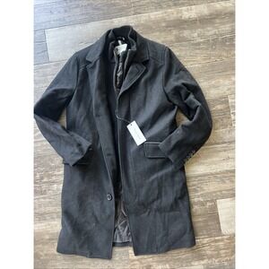 Cole Haan Signature Men's Wool Twill Long Coat with knit Bib Charcoal Size Small